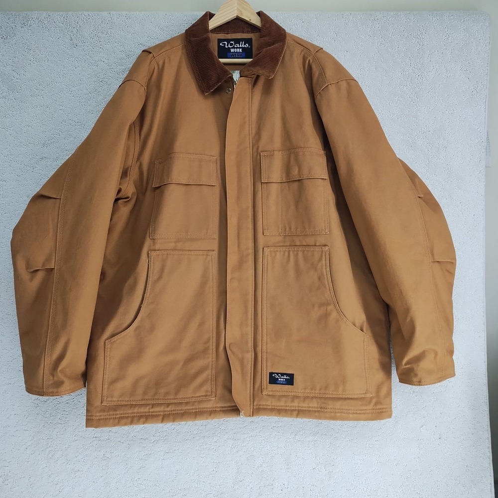 Walls Work Wear Jacket Mens L Brown Corduroy Collar Quilted Lined Canvas Duck